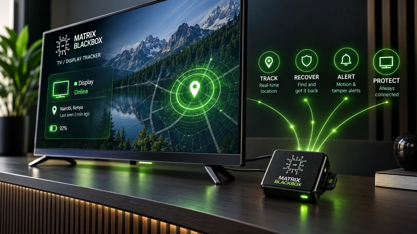 A Matrix TV and Screen Blackbox concept shown with a smart display tracking setup.