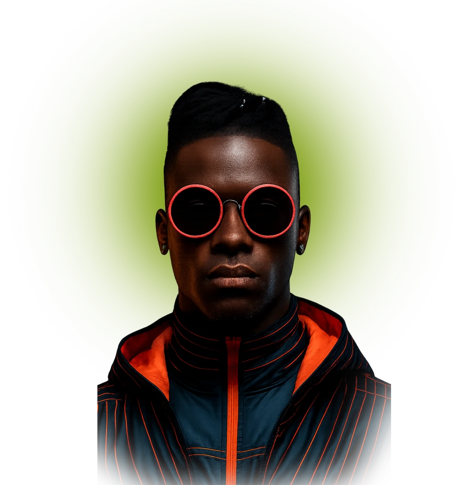Concept portrait of a person wearing round glasses.