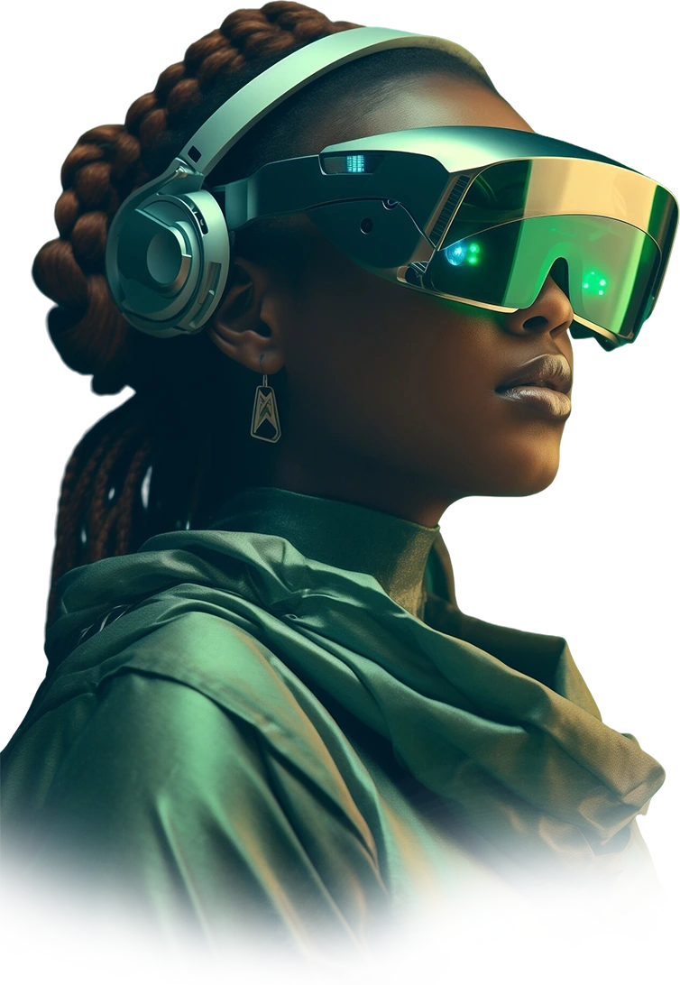 Concept portrait of a person wearing an immersive visor.