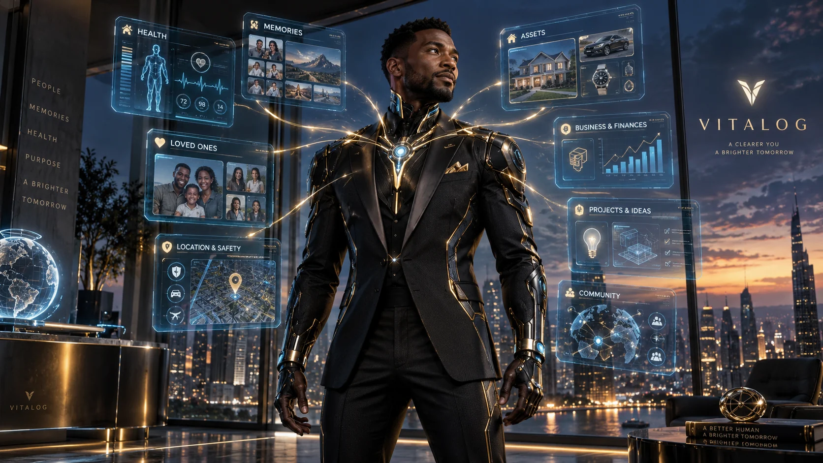 Concept artwork of a person wearing an augmentative cybernetic suit.